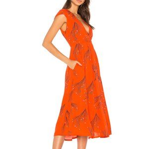 Free People Retro Coral Orange Floral Print Midi Dress Size 4